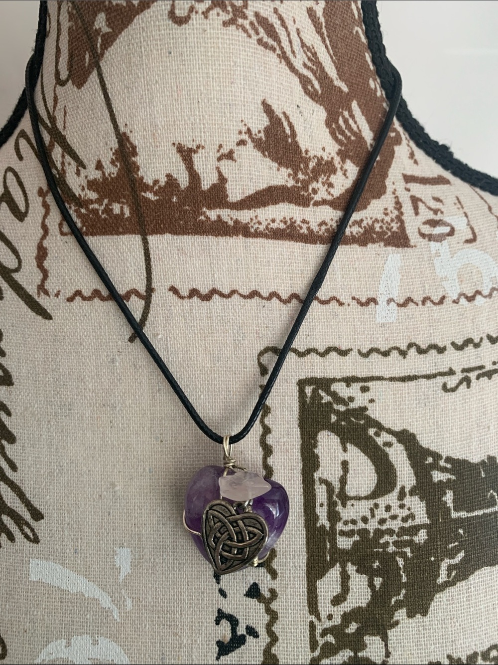 Genuine Amethyst Heart Pendant Necklace with Celtic Accent - Purple